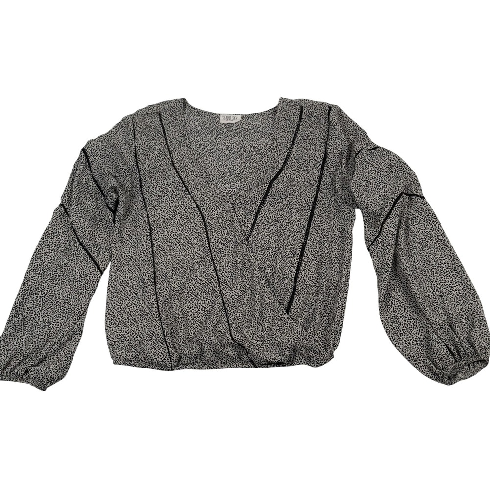 Sienna Sky Blouse Medium Animal Print Surplice V Neck Balloon Sleeve Top Office